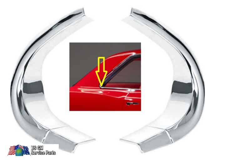 66-67 NOVA: Rear 1/4  window Cnr moldings (pr)